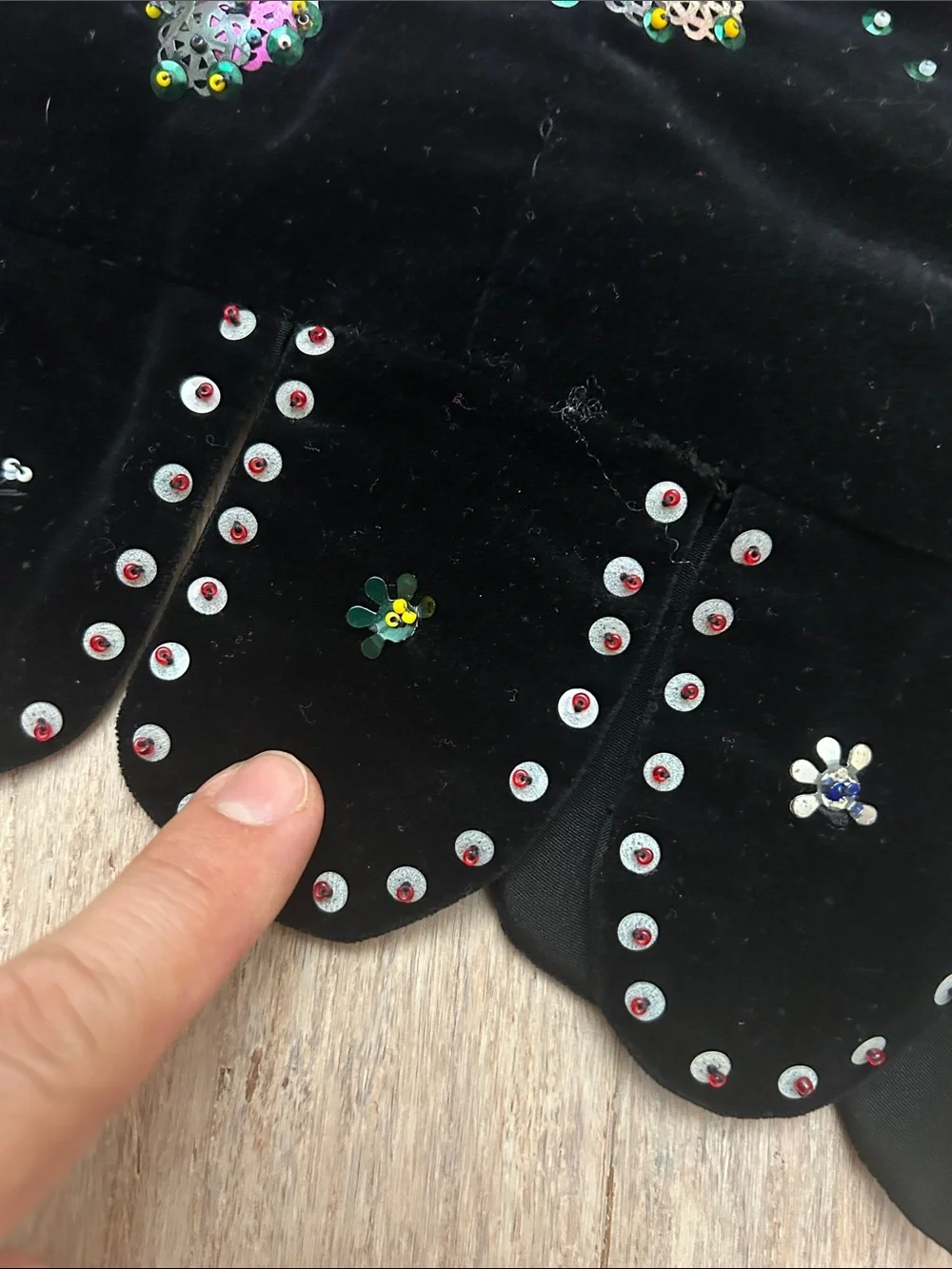 60s 70s hippie boho style Black Sequined Floral velvet  Vest